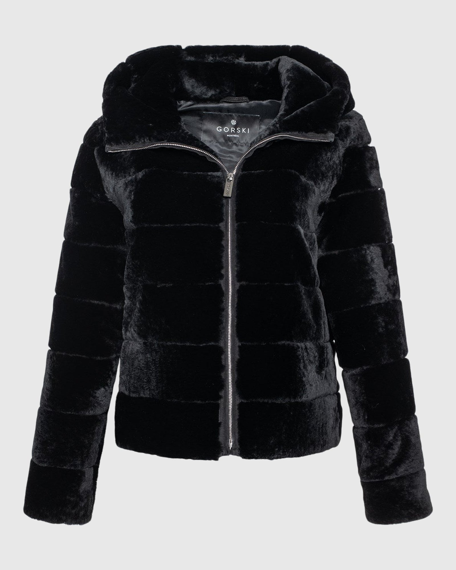 Horizontal Select Shearling Lamb Zip Jacket With Hood | Black (V2)
