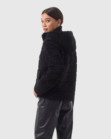 Horizontal Select Shearling Lamb Zip Jacket With Hood | Black (V1)