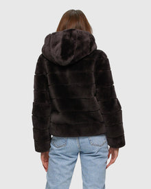 Horizontal Select Shearling Lamb Zip Jacket With Hood | Brown