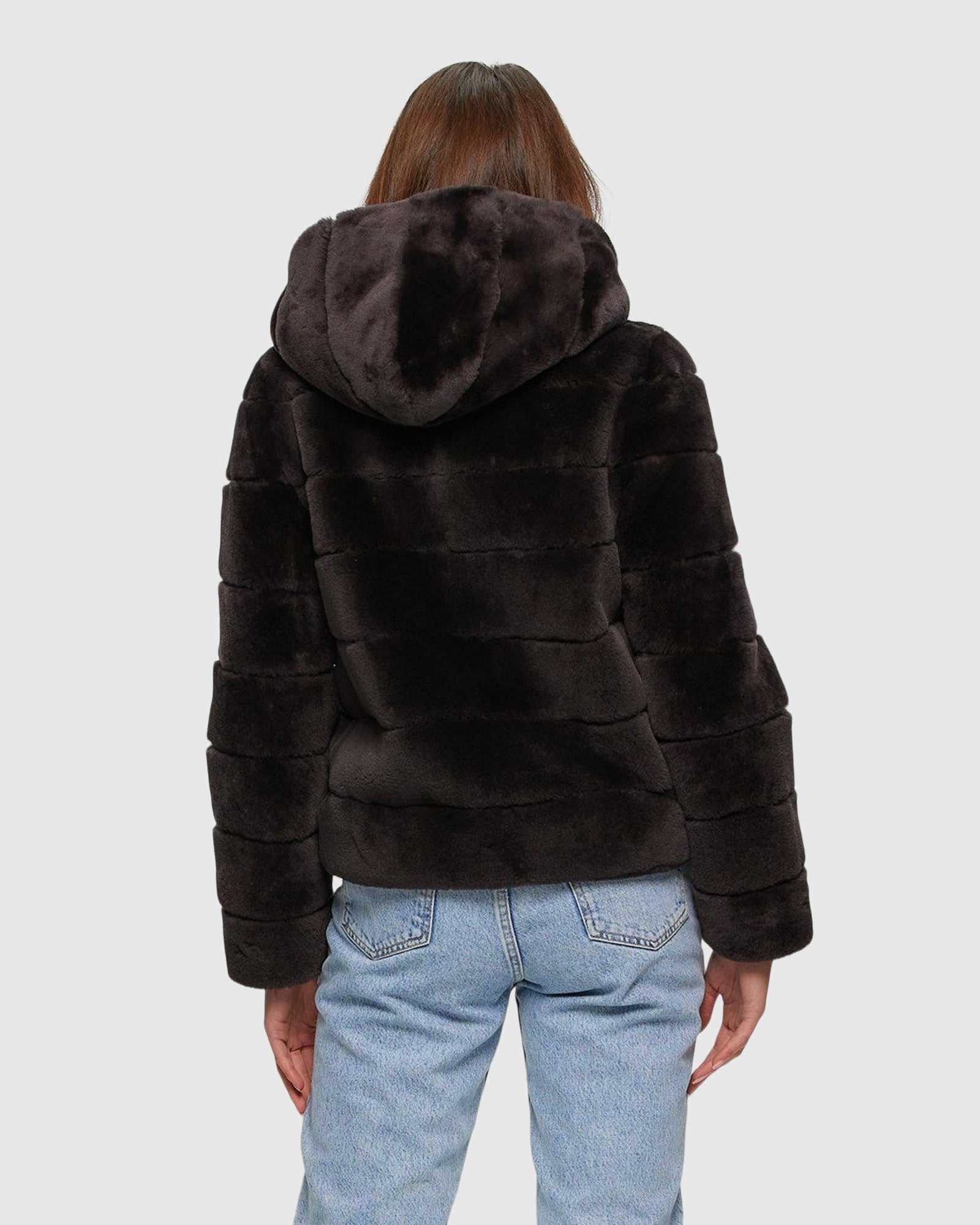 Horizontal Select Shearling Lamb Zip Jacket With Hood | Brown