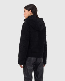 Horizontal Select Shearling Lamb Zip Jacket With Hood | Black (V1)