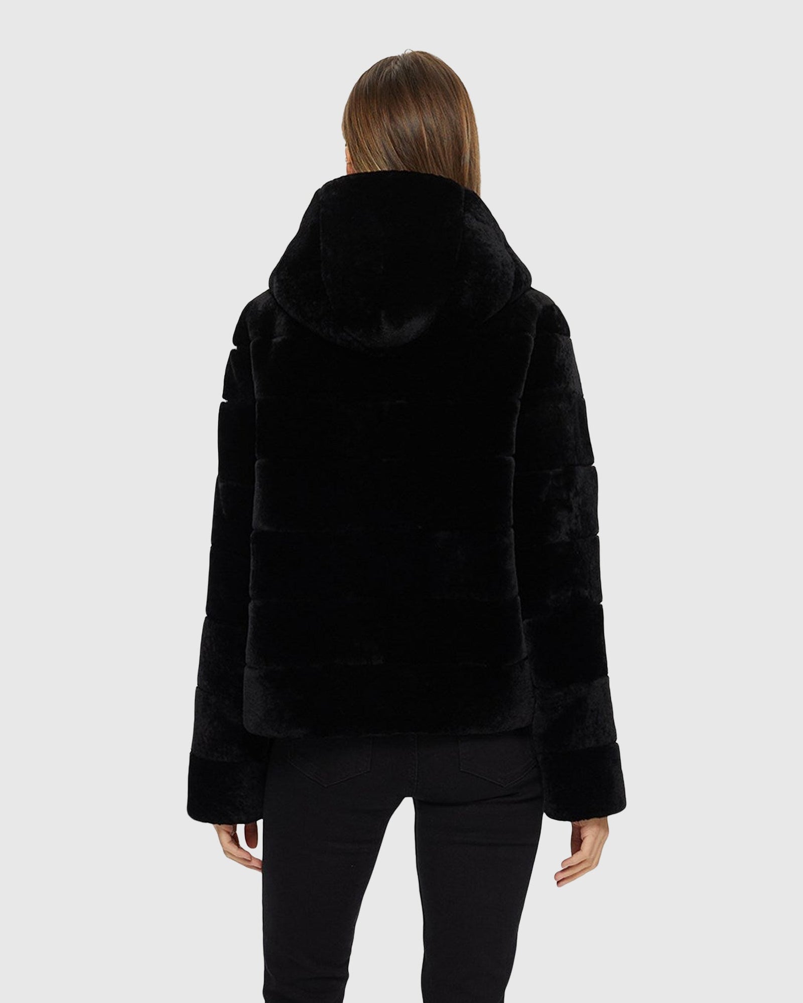 Horizontal Select Shearling Lamb Zip Jacket With Hood | Black (V2)
