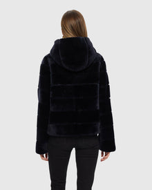 Horizontal Select Shearling Lamb Zip Jacket With Hood | Navy