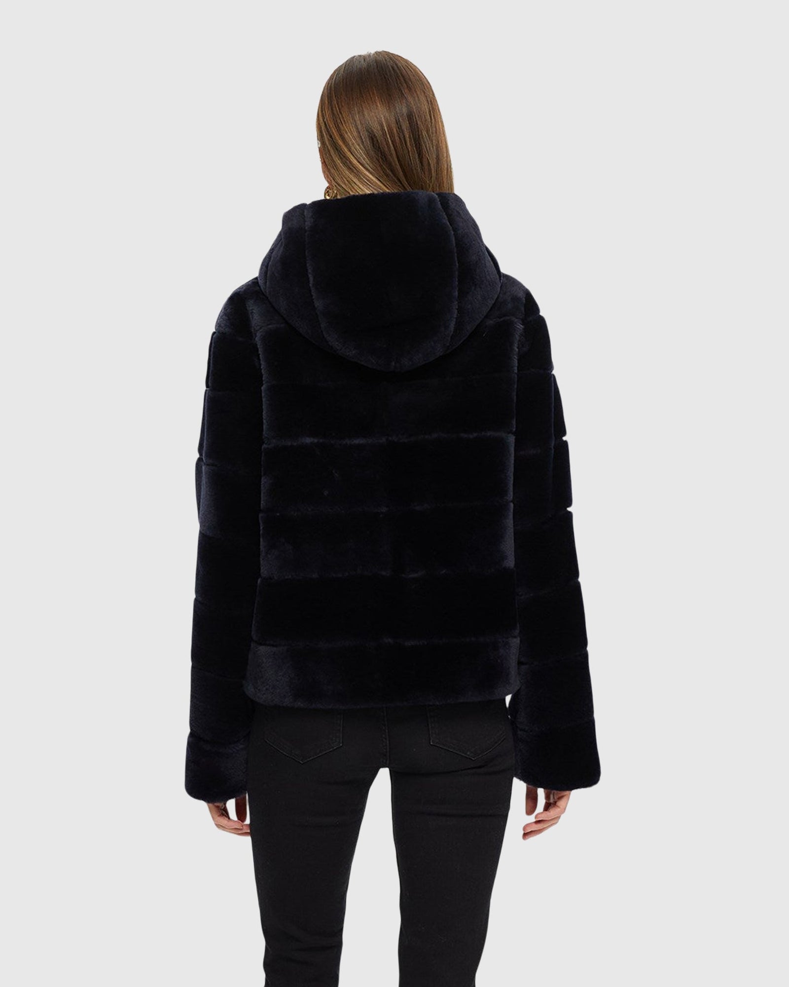 Horizontal Select Shearling Lamb Zip Jacket With Hood | Navy