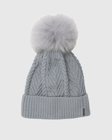 Knit Beanie Hat With Select Lamb Pompom | Gray/Gray