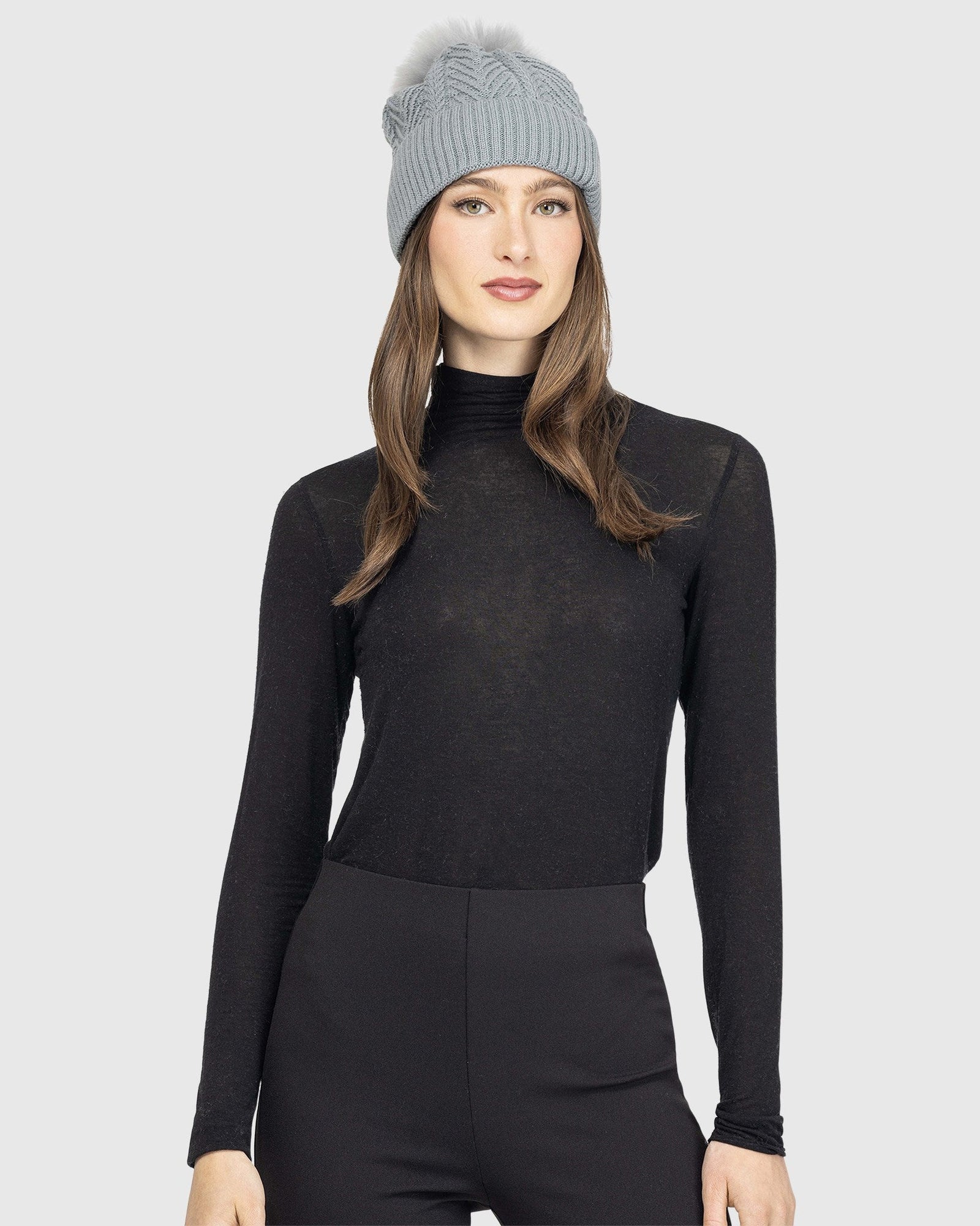 Knit Beanie Hat With Select Lamb Pompom | Gray/Gray