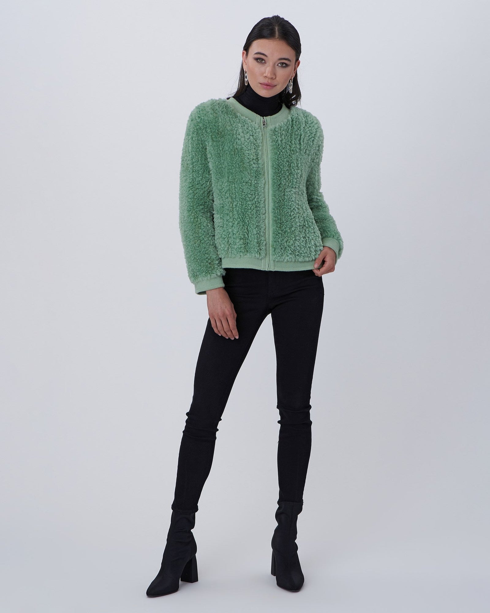 Knit Beaver Zip Jacket | Women | Green