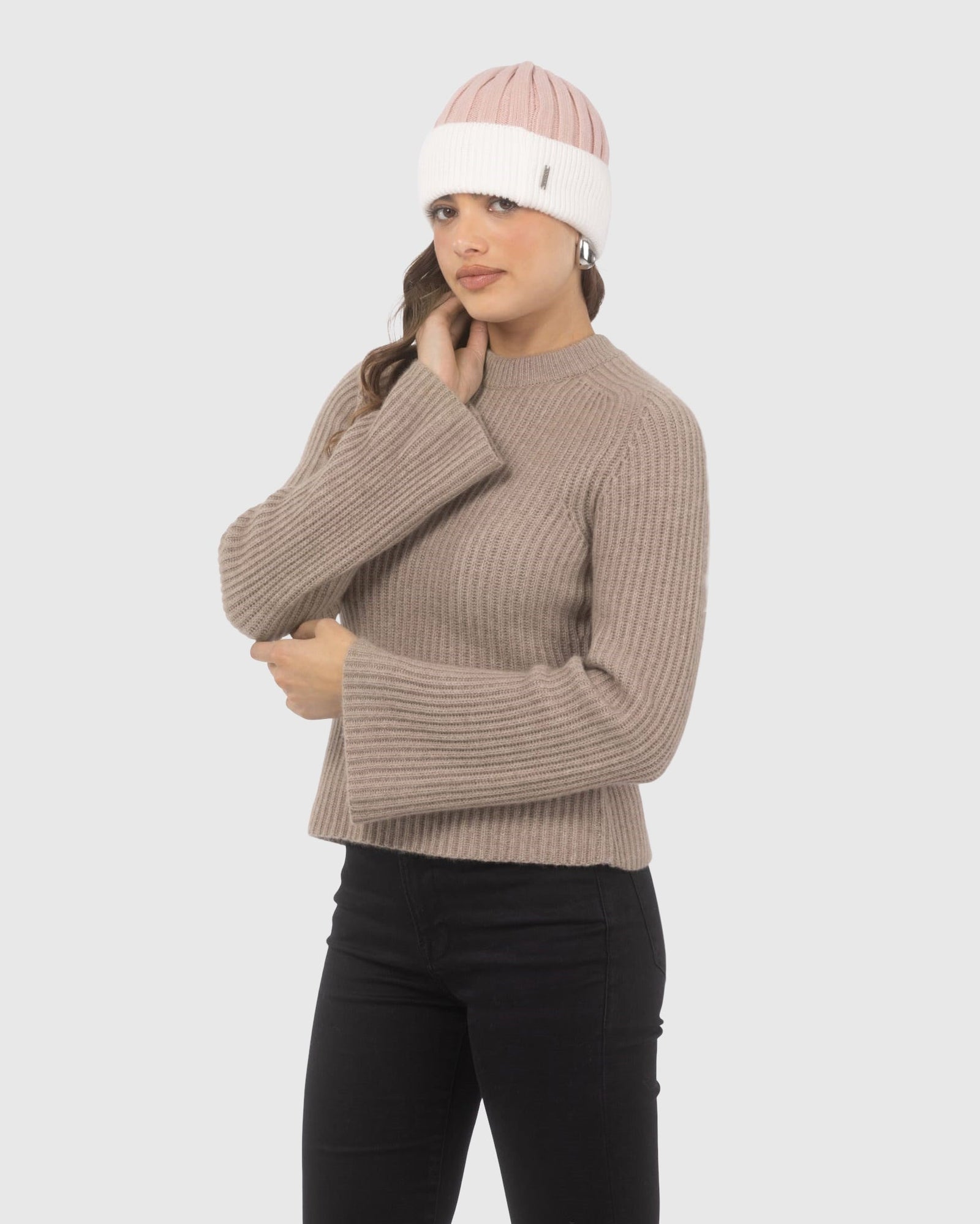 Knit Hat | White/Pink