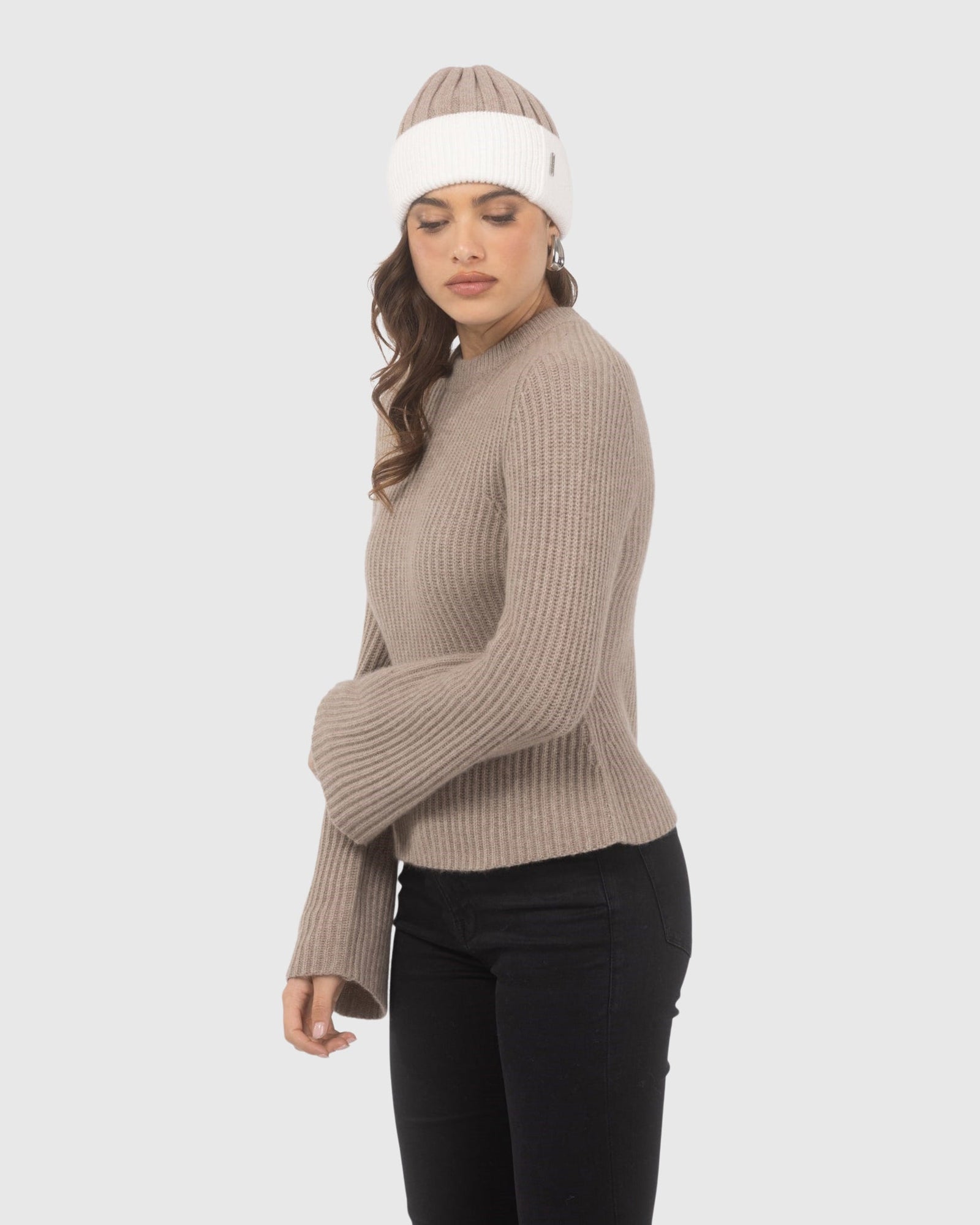 Knit Hat | White/Taupe