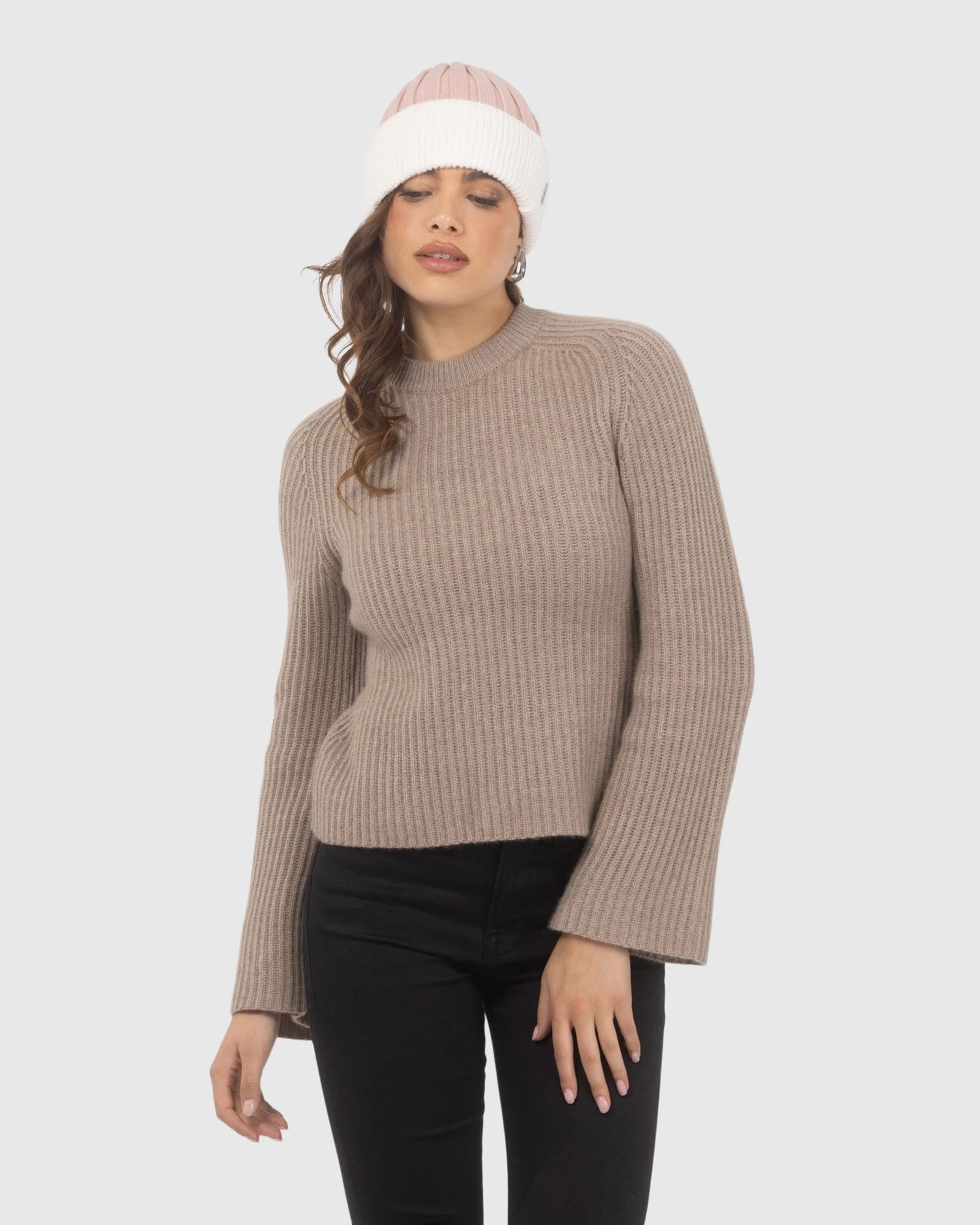 Knit Hat | White/Pink