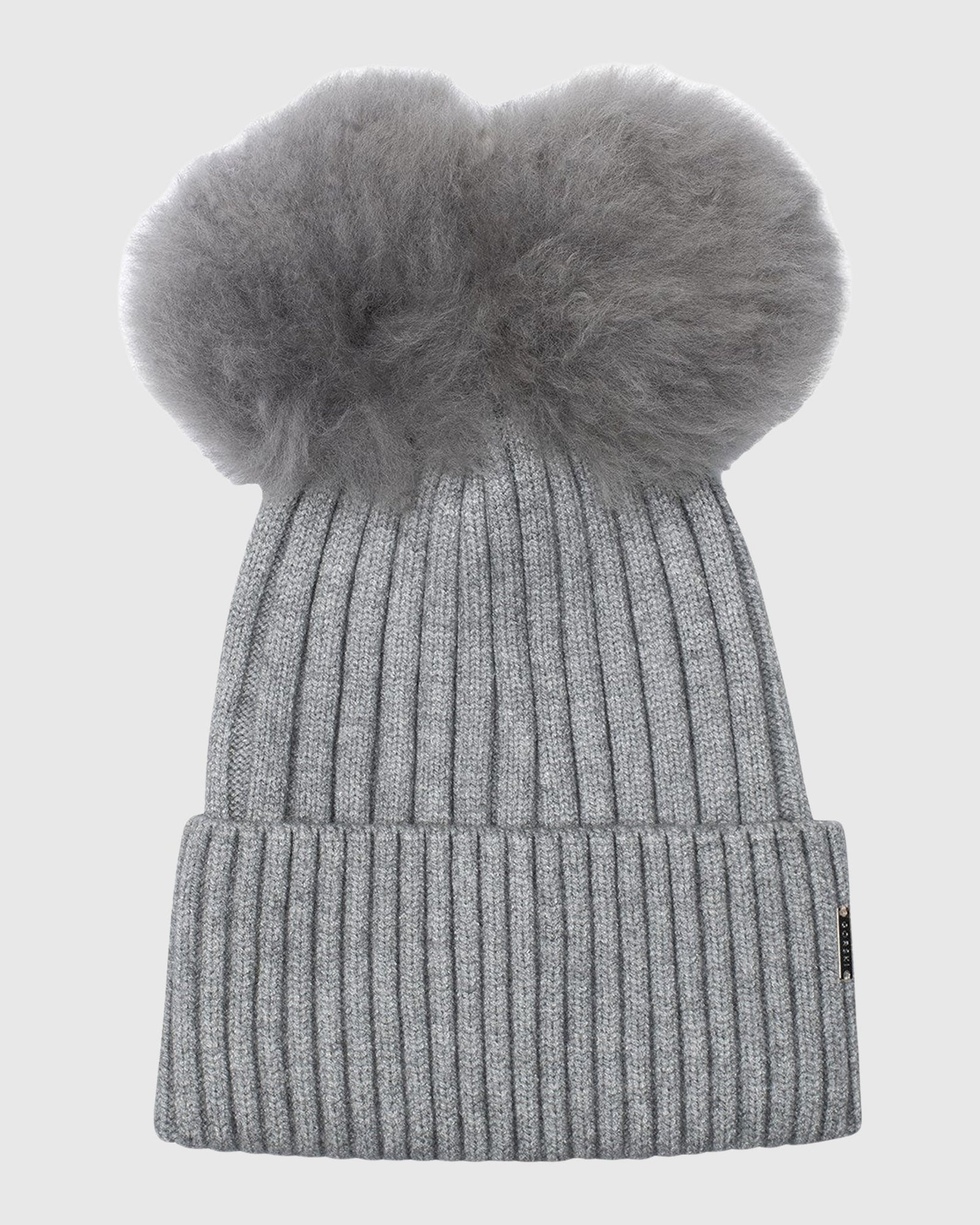 Knit Hat with Double Toscana Shearling Lamb Pompom | Gray/Gray