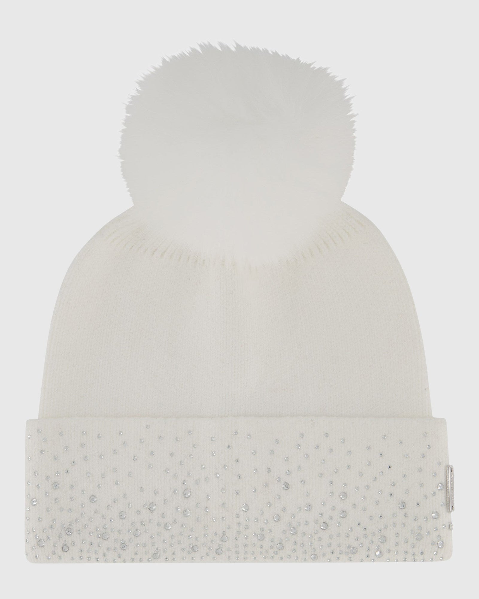 Knit Hat With Fox Pompom | Ivory
