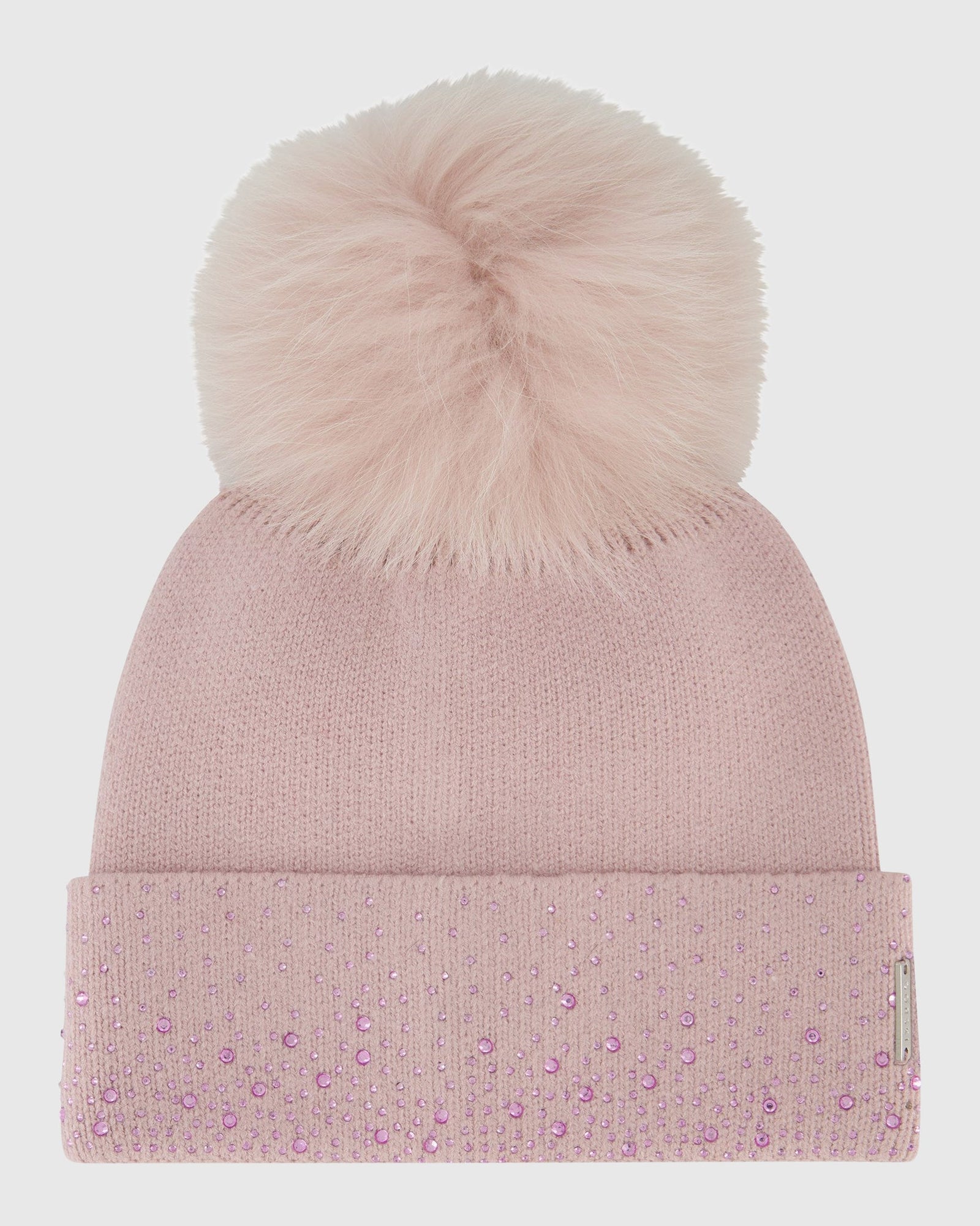 Knit Hat With Fox Pompom | Pink