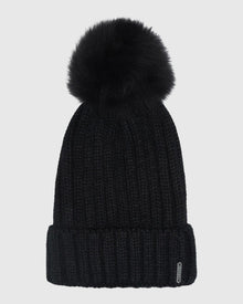Knit Hat with Select Lamb Pom | Black/Black