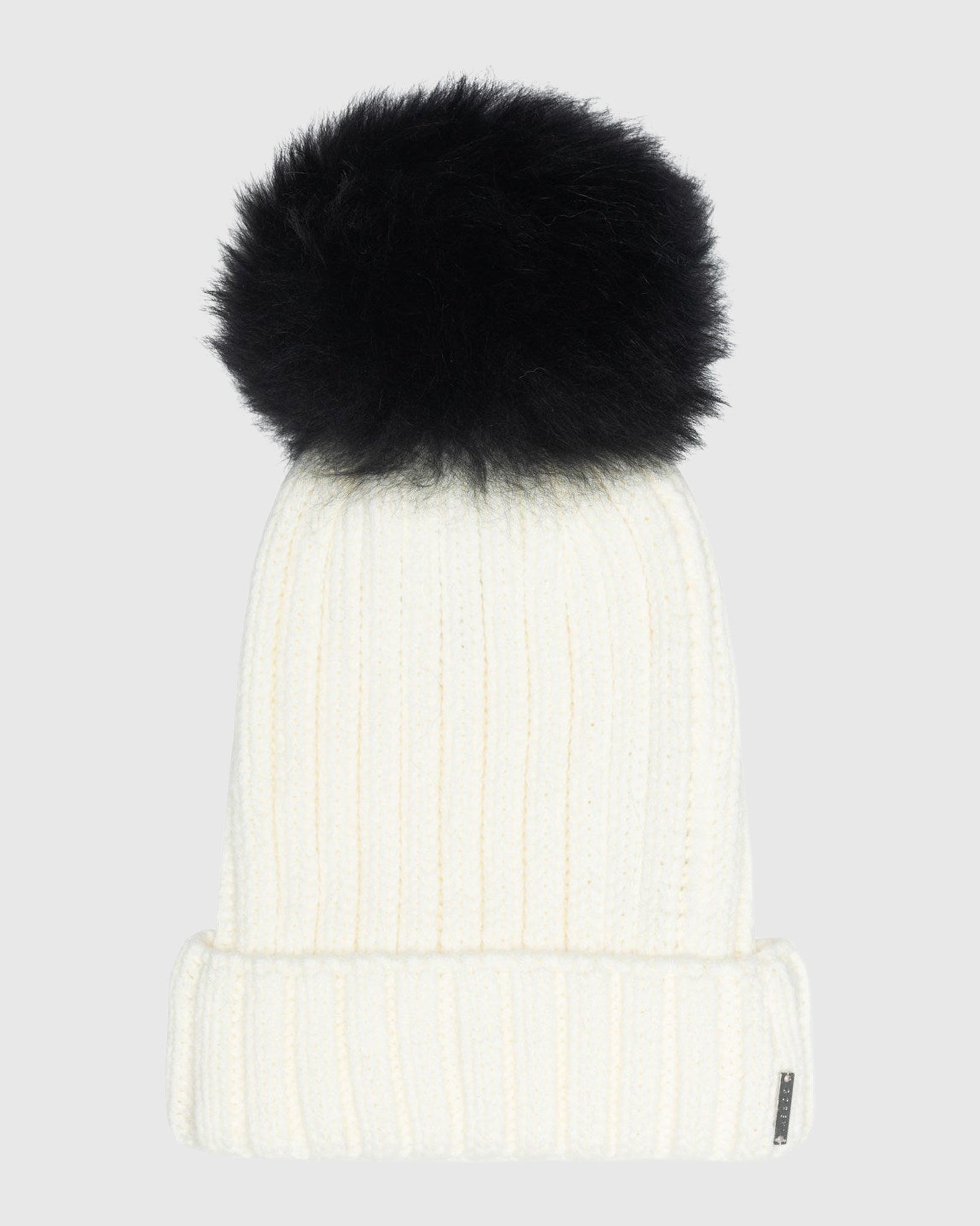 Knit Hat With Select Lamb Pom | White/Black