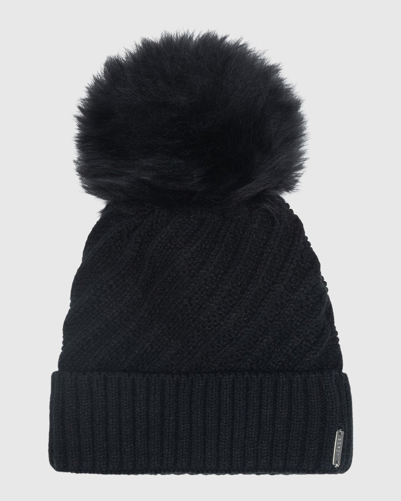 Knit Hat with Select Lamb Pom | Black/Black