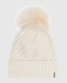 Knit Hat with Select Lamb Pom | Beige/Beige