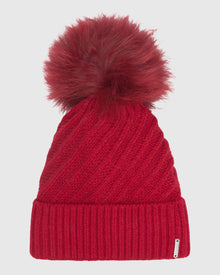 Knit Hat with Select Lamb Pom | Red/Red
