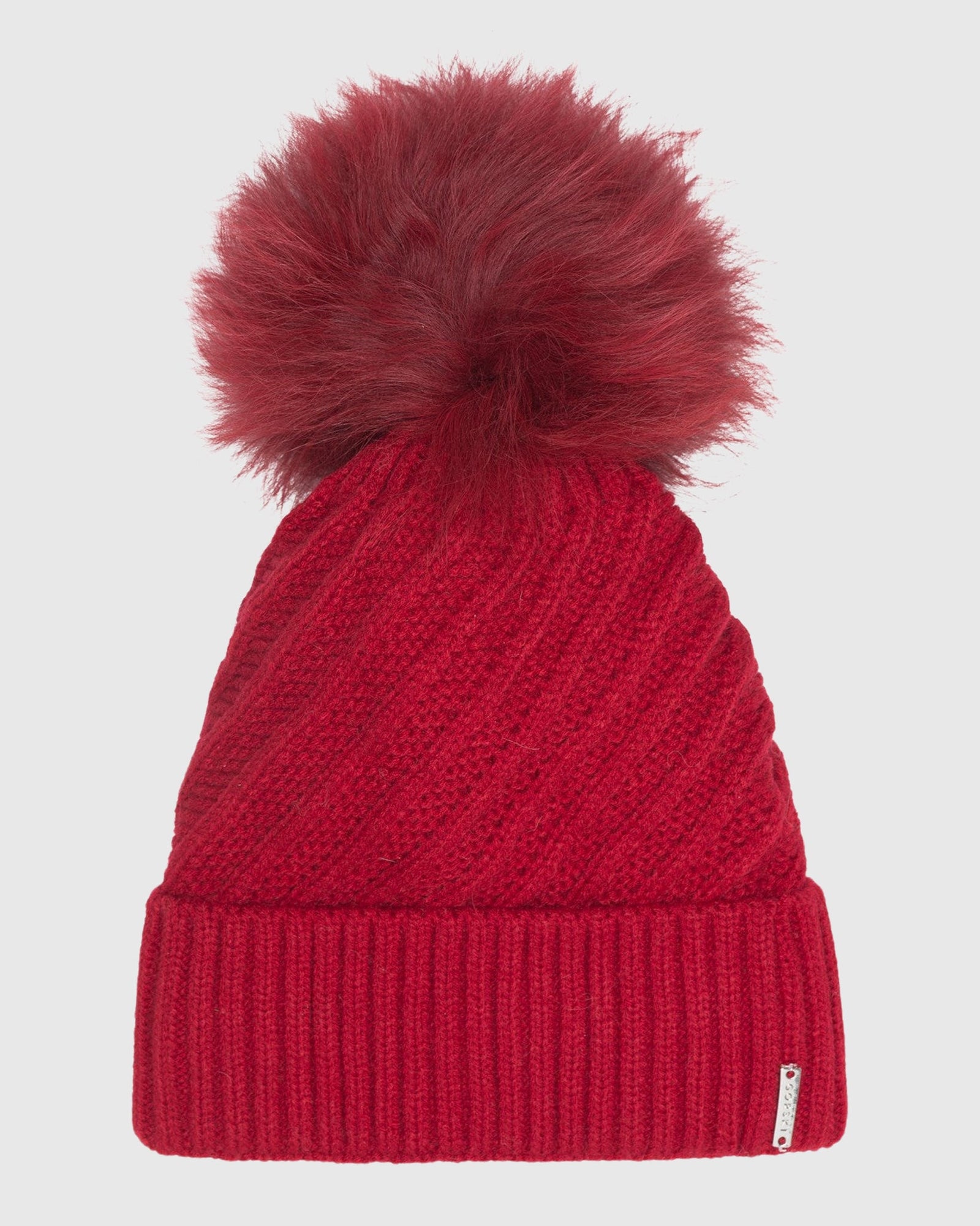Knit Hat with Select Lamb Pom | Red/Red