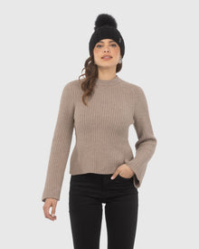 Knit Hat with Select Lamb Pom | Black/Black