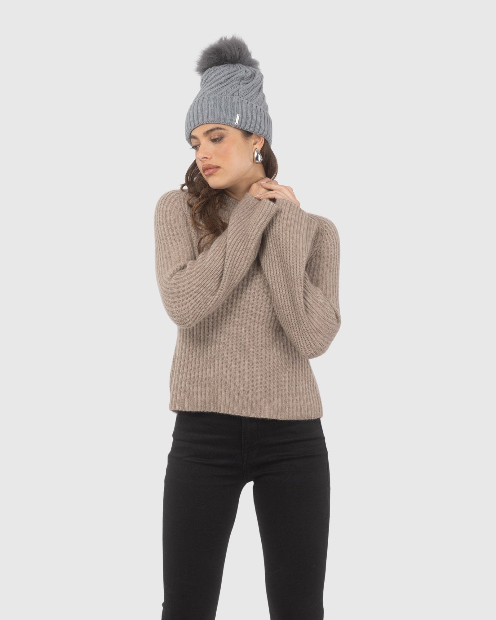Knit Hat with Select Lamb Pom | Gray/Gray
