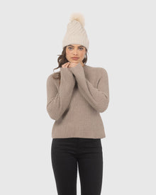 Knit Hat with Select Lamb Pom | Beige/Beige