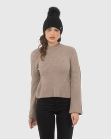 Knit Hat with Select Lamb Pom | Black/Black