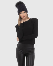 Knit Hat With Select Lamb Pom | Navy/Black