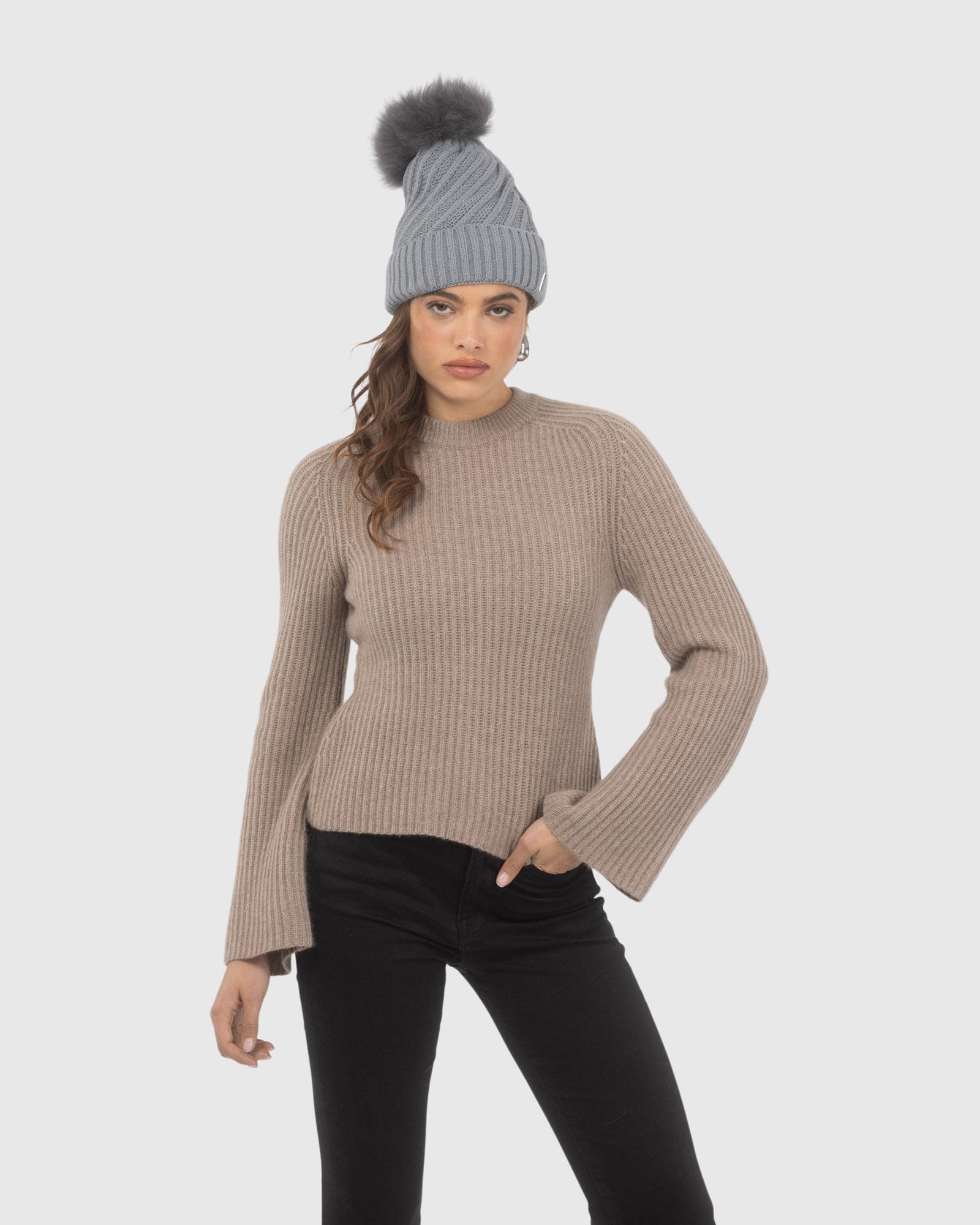 Knit Hat with Select Lamb Pom | Gray/Gray