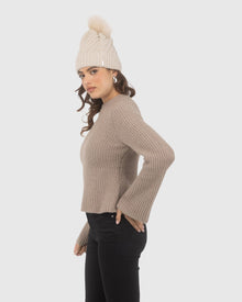Knit Hat with Select Lamb Pom | Beige/Beige