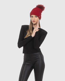 Knit Hat with Select Lamb Pom | Red/Red