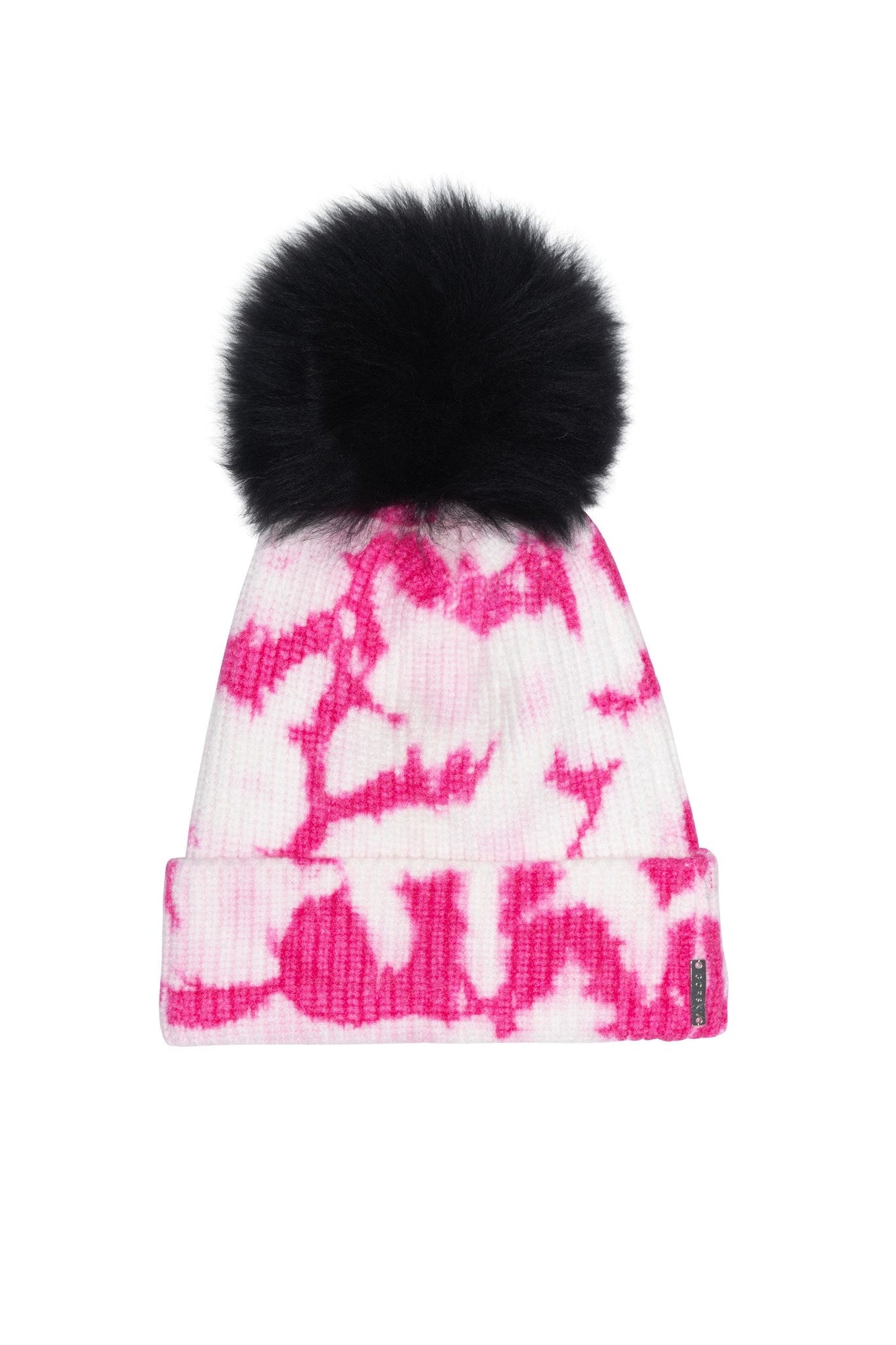 Knit Hat With Select Lamb Pompom | Women | Pink Tye Dye x Black