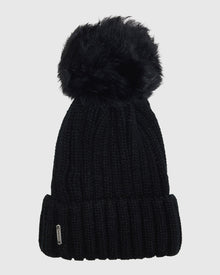 Knit Hat with Toscana Shearling Lamb Pompom | Black/Black (V1)
