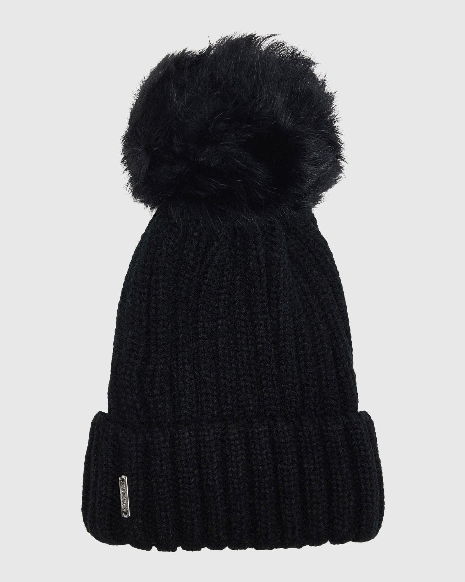 Knit Hat with Toscana Shearling Lamb Pompom | Black/Black (V1)
