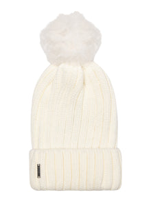 Knit Hat With Toscana Shearling Lamb Pompom | Women | White x White (V2)