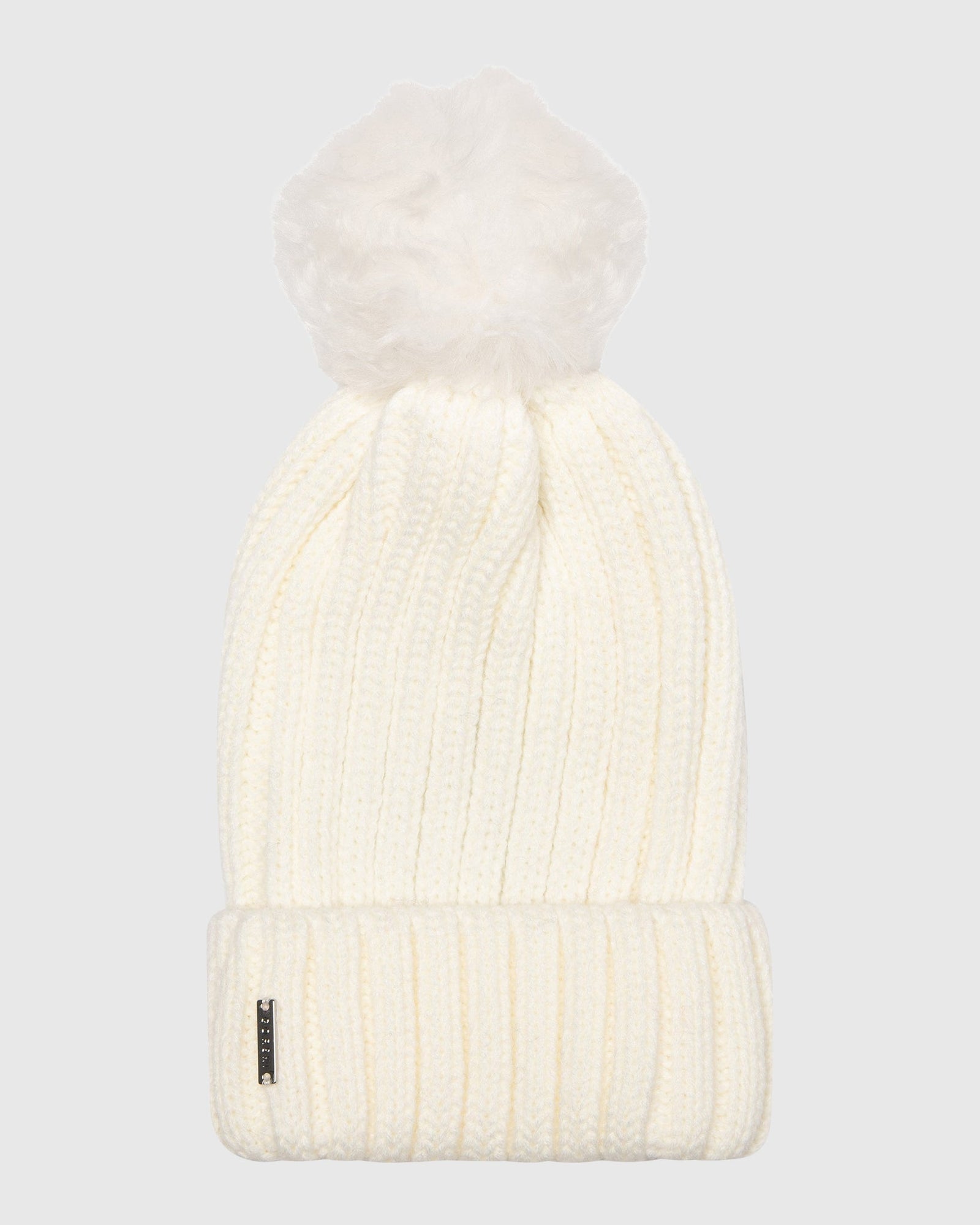 Knit Hat with Toscana Shearling Lamb Pompom | White/White (V1)