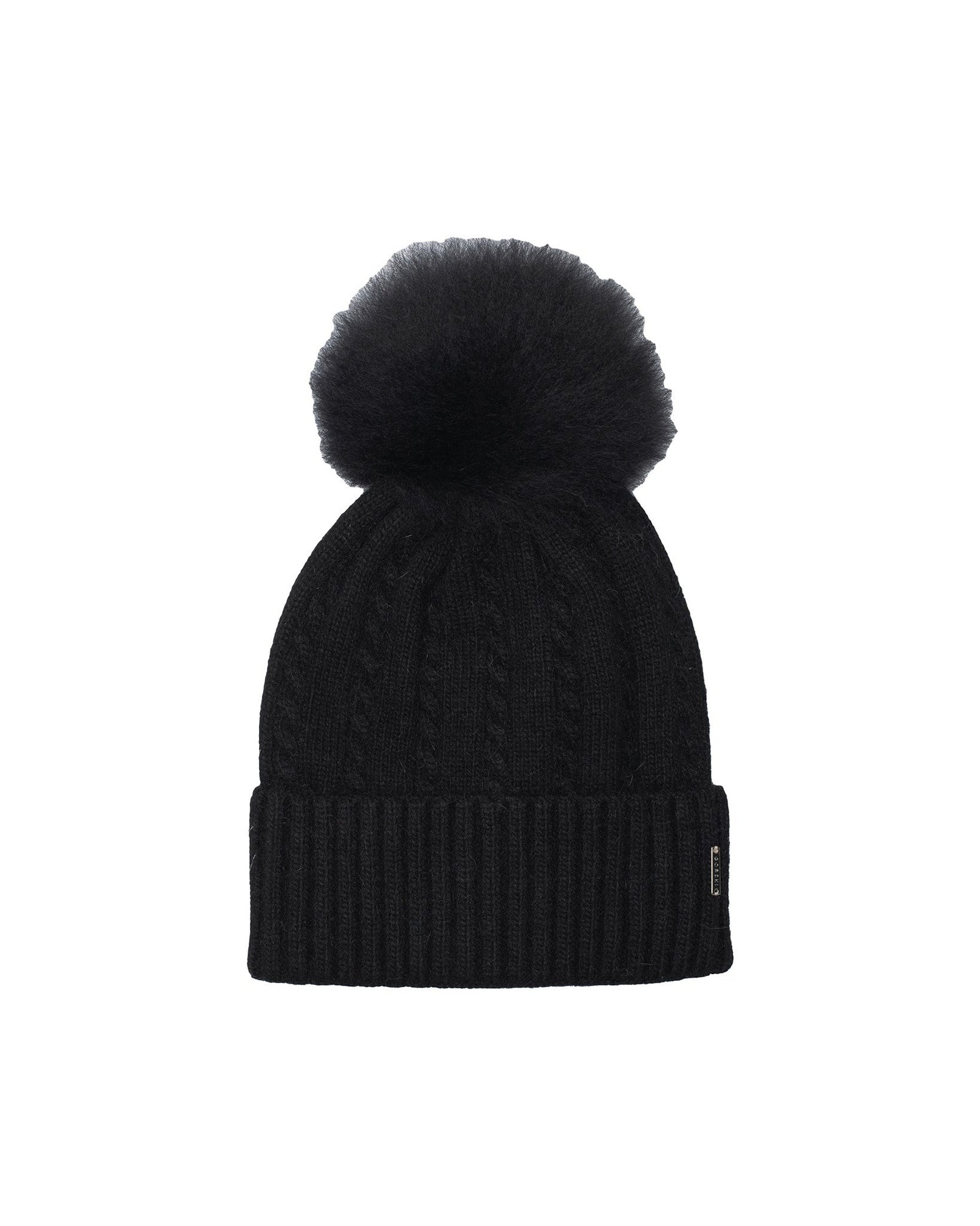 Knit Hat With Toscana Shearling Lamb Pompom | Women | Black x Black (V2)