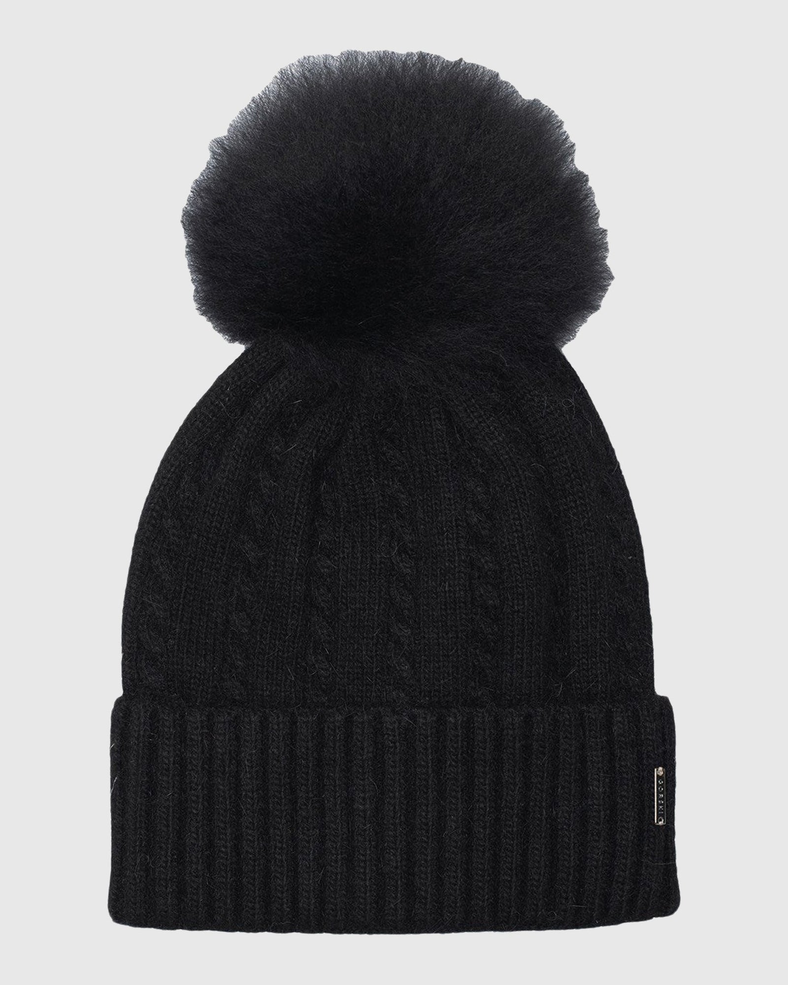 Knit Hat With Toscana Shearling Lamb Pompom | Black/Black