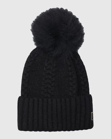 Knit Hat with Toscana Shearling Lamb Pompom | Black/Black (V2)