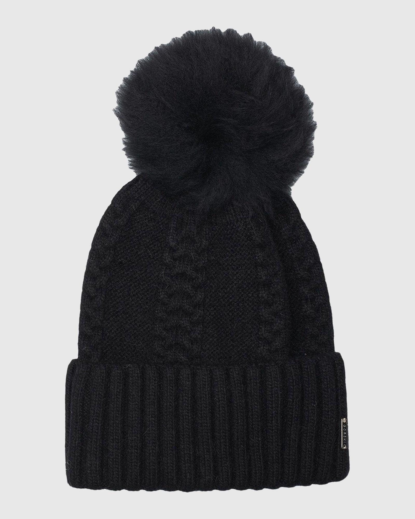 Knit Hat with Toscana Shearling Lamb Pompom | Black/Black (V2)