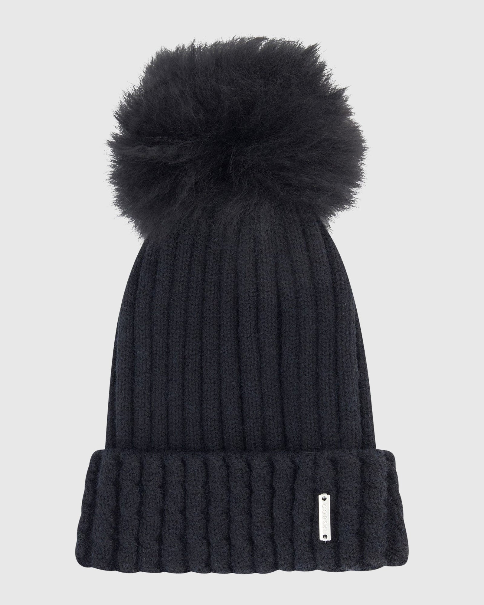 Knit Hat with Toscana Shearling Lamb Pompom | Black/Black (V3)