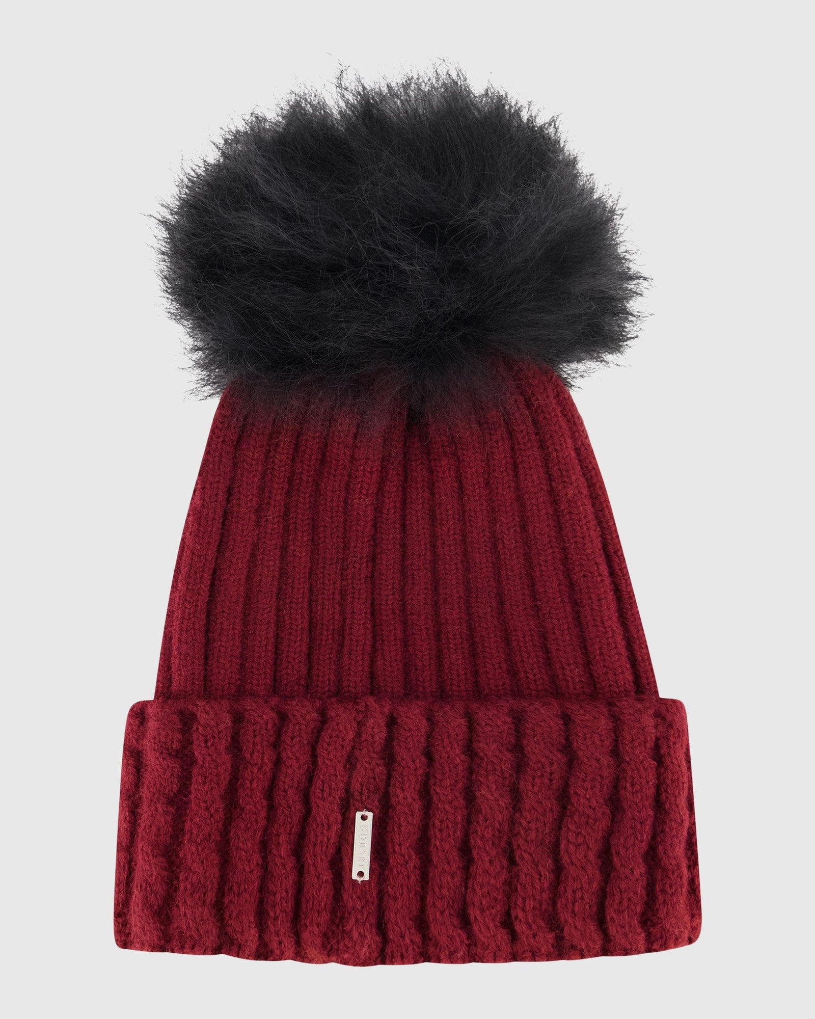 Knit Hat with Toscana Shearling Lamb Pompom | Red/Black