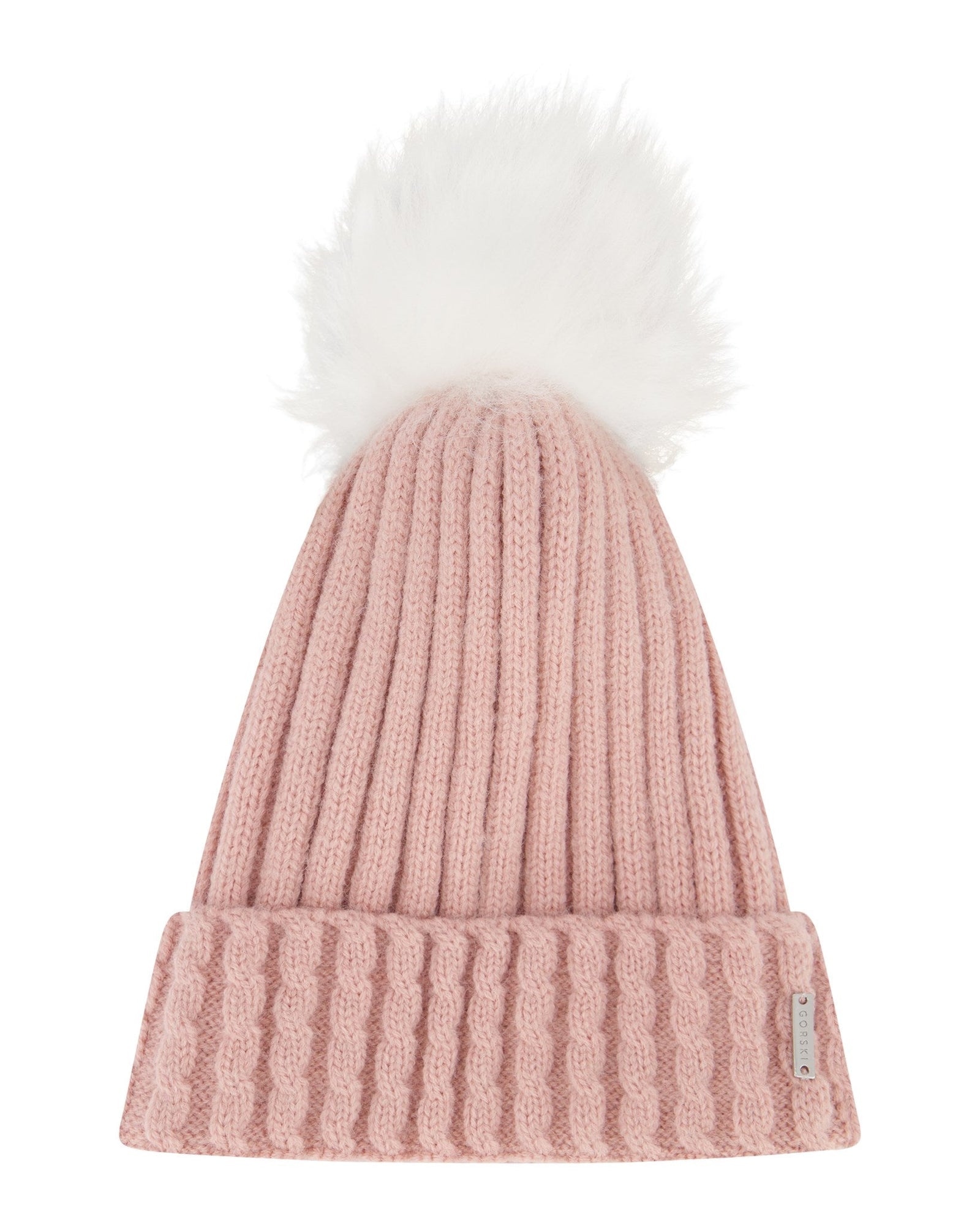 Knit Hat With Toscana Shearling Lamb Pompom | Women | Light Pink x White