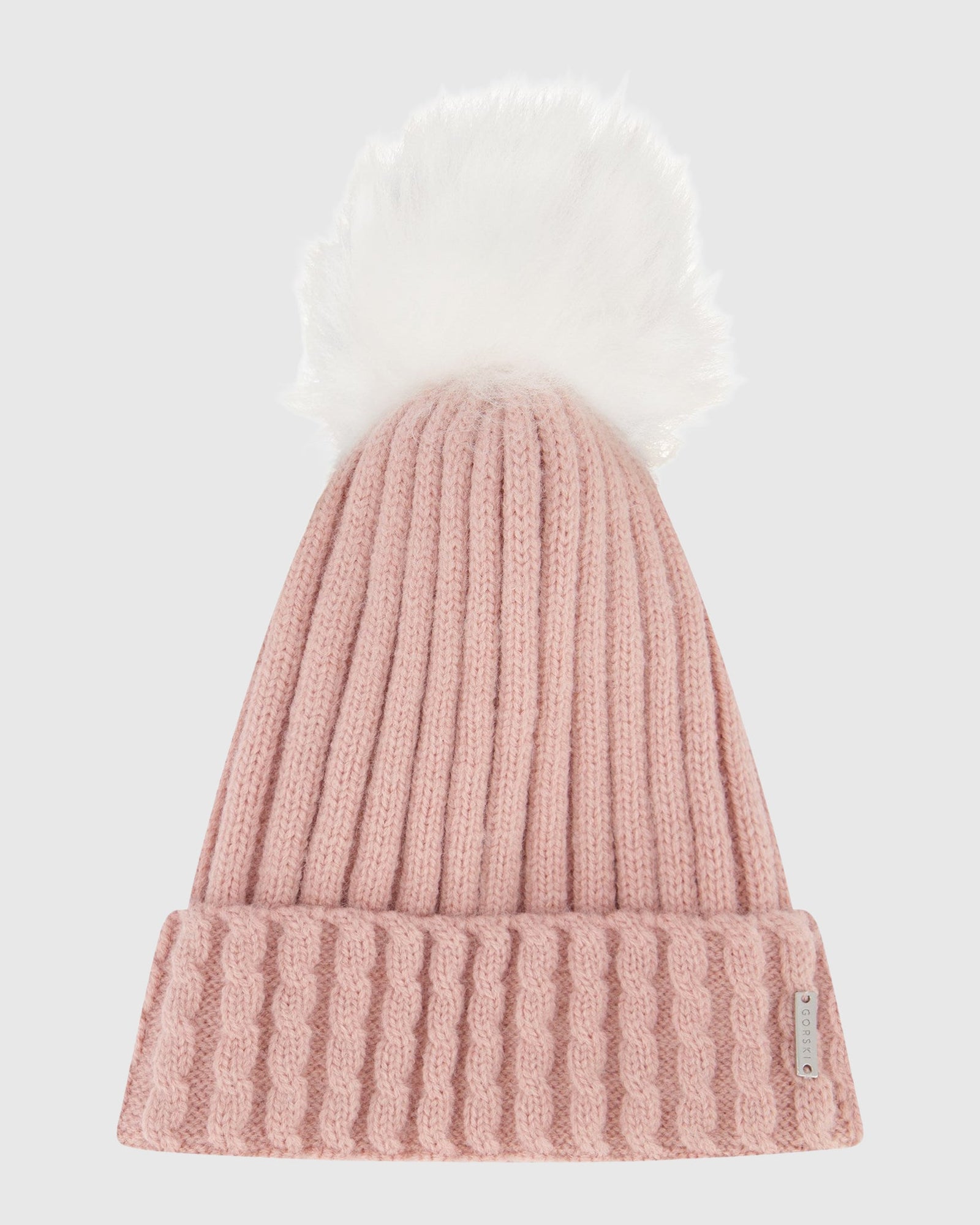 Knit Hat with Toscana Shearling Lamb Pompom | Light Pink/White