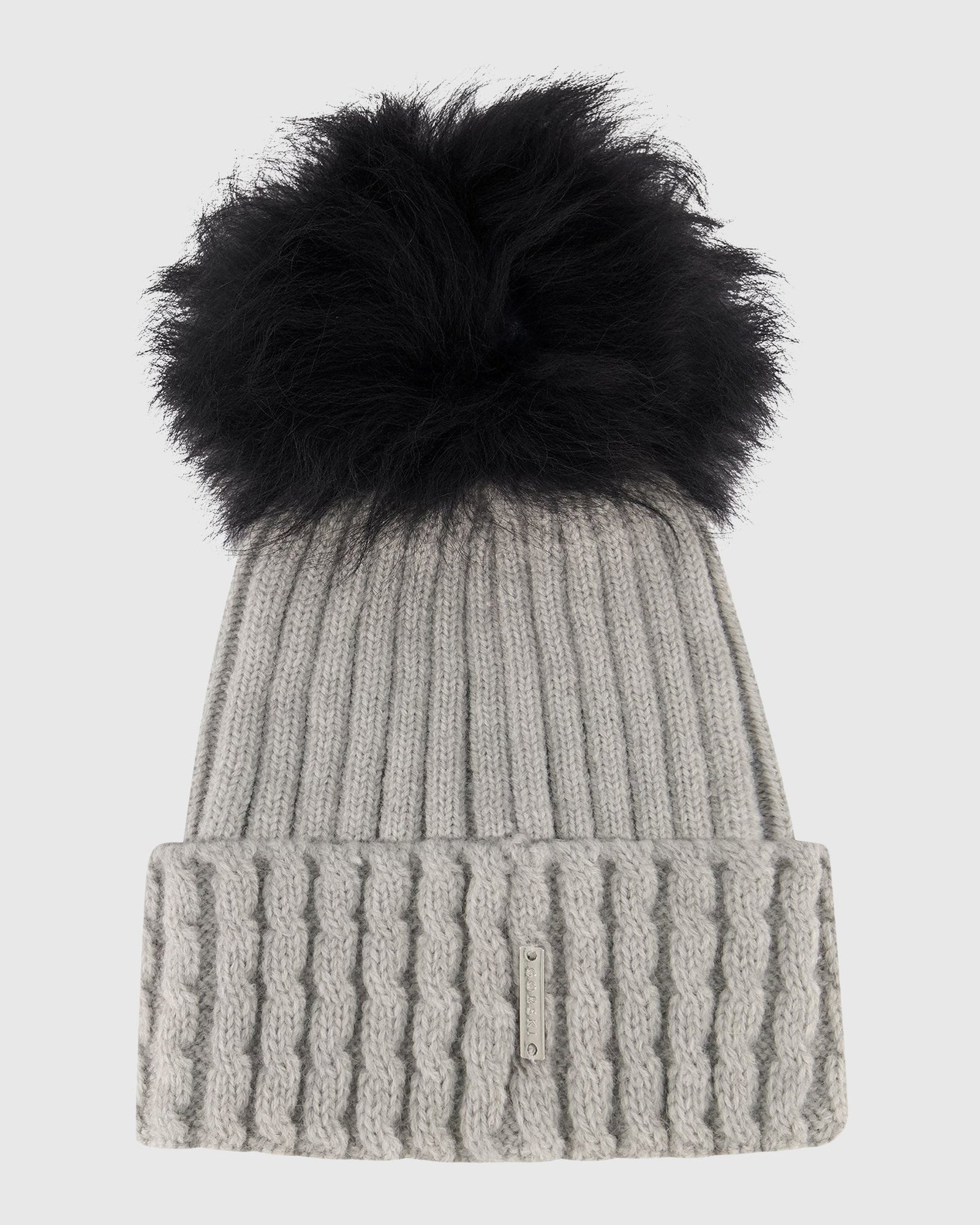 Knit Hat with Toscana Shearling Lamb Pompom | Light Gray/Black
