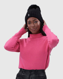 Knit Hat with Toscana Shearling Lamb Pompom | Black/Black (V2)