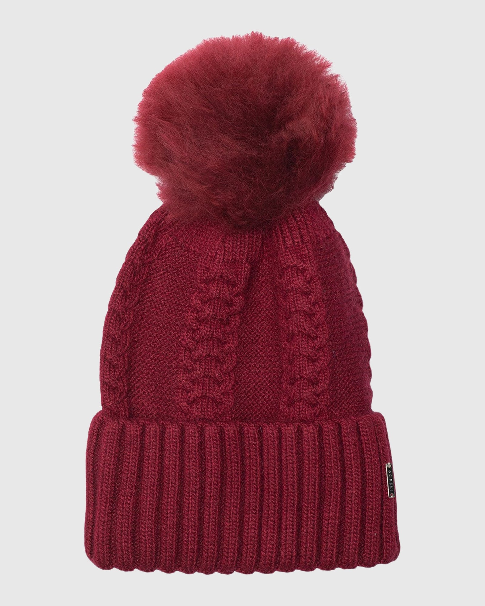 Knit Hat with Toscana Shearling Lamb Pompom | Wine/Wine
