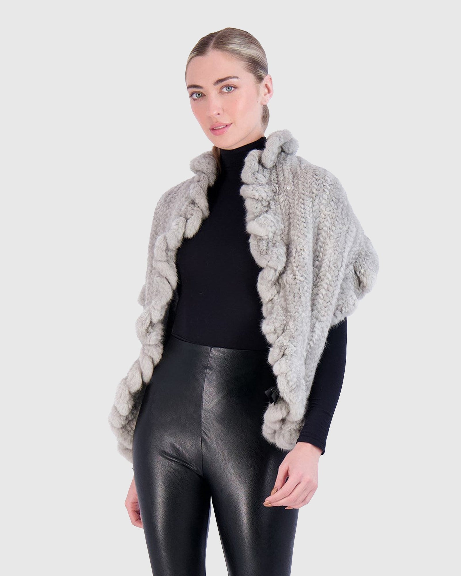 Knit Mink Ruffle Stole | Sapphire