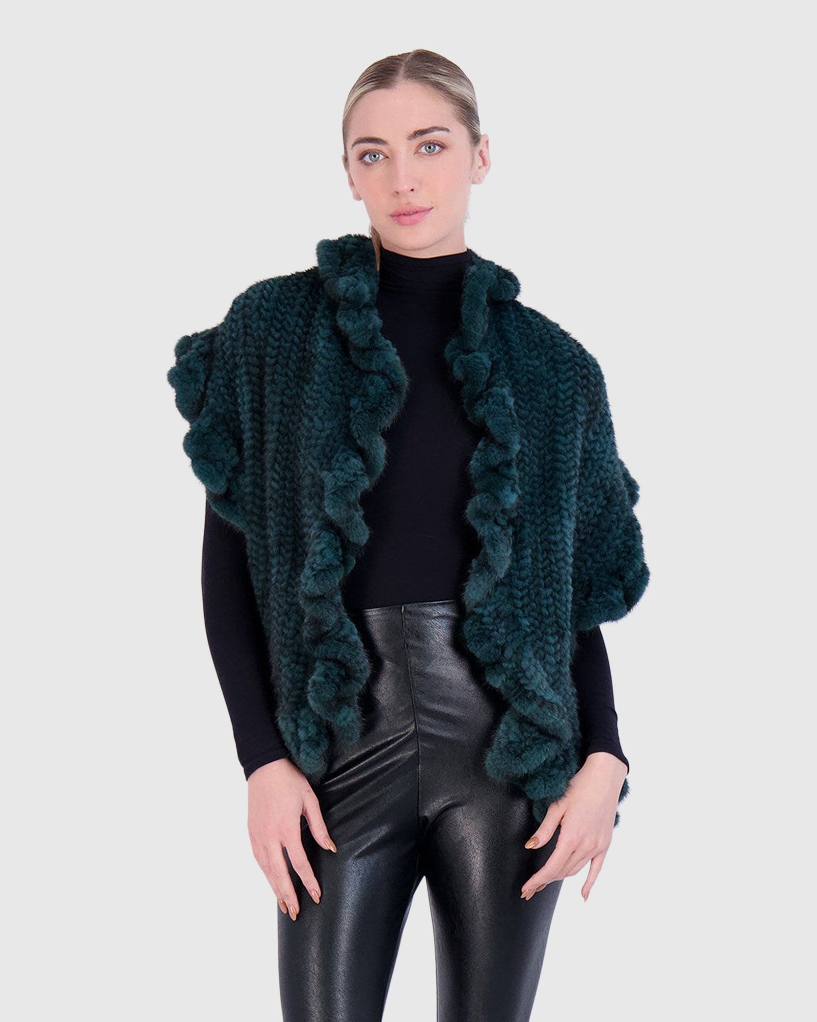 Knit Mink Ruffle Stole | Emerald