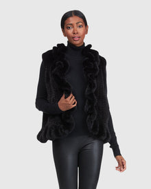 Knit Mink Ruffle Vest | Black